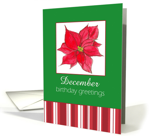 December Birthday Greetings Red Poinsettia Flower card (925052)
