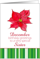 Happy December Birthday Sister Red Poinsettia Flower card