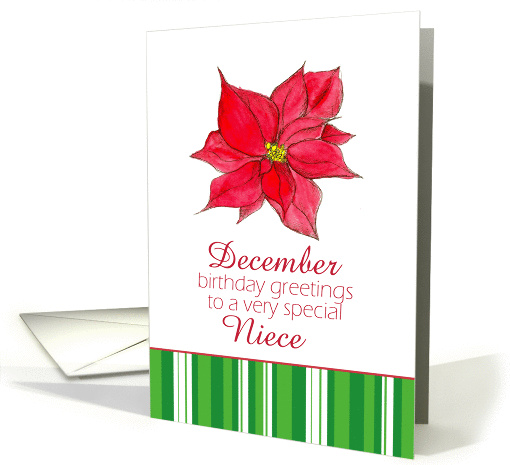 Happy December Birthday Niece Red Poinsettia Flower card (925066)