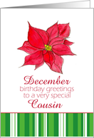 Happy December Birthday Cousin Red Poinsettia Flower card