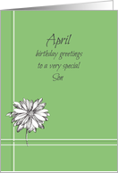 Happy April Birthday Son White Daisy Drawing card