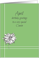 Happy April Birthday Cousin White Daisy Drawing card