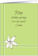 Happy May Birthday Cousin White Lily Flower Drawing card