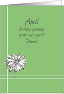 Happy April Birthday Fiance’ White Daisy Flower Drawing card