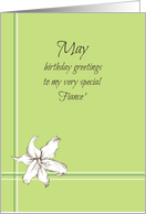 Happy May Birthday Fiance White Lily Flower Drawing card