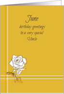 Happy June Birthday Uncle White Rose Flower Drawing card