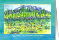 Happy Father’s Day Nephew Watercolor Mountain Meadow Landscape card