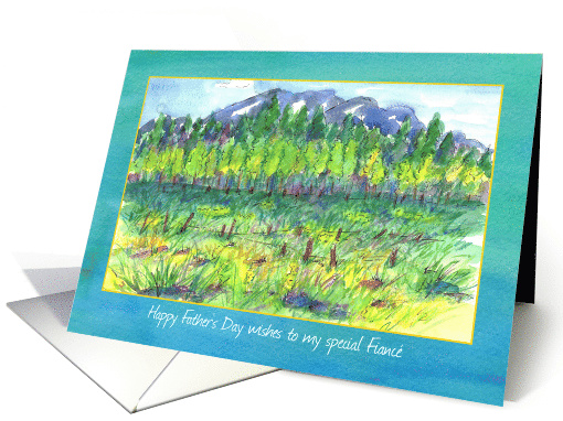 Happy Father's Day Fiance Watercolor Mountain Meadow Landscape card