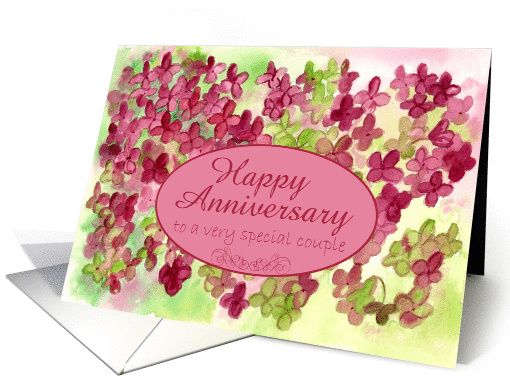 Happy Anniversary Burgundy Hydrangea Flower Watercolor Art card