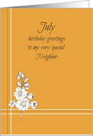 July Happy Birthday Neighbor Larkspur Flower card