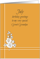 July Happy Birthday Great Grandpa, Larkspur Flower Drawing card