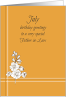 July Happy Birthday Father-in-Law Larkspur Flower Drawing card