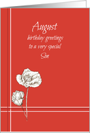 August Happy Birthday Son White Poppy Flower Drawing card