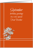 Happy September Birthday Twin Brother White Aster Flower card