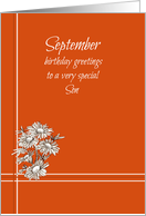 Happy September Birthday Son White Aster Flower Drawing card