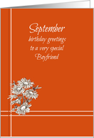 Happy September Birthday Boyfriend White Asters card