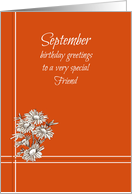 Happy September Birthday Friend White Aster card