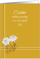 Happy October Birthday Son White Marigold Flower card