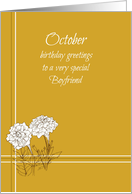 Happy October Birthday Boyfriend White Marigold card