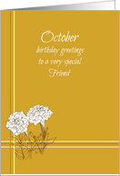 Happy October Birthday Friend White Marigold card