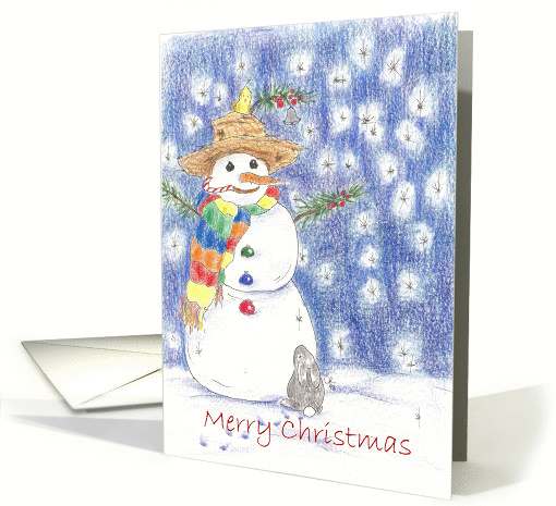 Frosty Snowman Rabbit Friends Christmas card (93287)