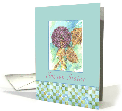 Secret Sister Pink Zinnia Botanical Flower Art card (940361)