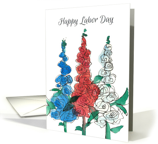 Happy Labor Day Red White Blue Wildflower Watercolor Art card (940370)