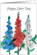 Happy Labor Day Red White Blue Wildflower Watercolor Art card