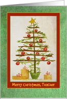 Merry Christmas Teacher Primitive Holiday Tree card