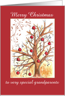 Merry Christmas Grandparents Winter Tree Drawing Red Ornaments card