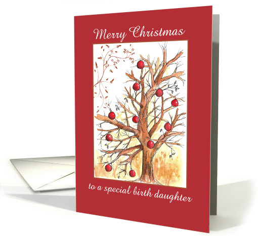 Merry Christmas Birth Daughter Winter Tree Drawing Red Ornaments card