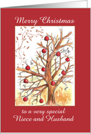 Merry Christmas Niece and Husband Holiday Winter Tree Drawing card