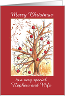 Merry Christmas Nephew and Wife Holiday Winter Tree Drawing card