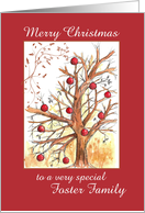 Merry Christmas Foster Family Holiday Winter Tree Drawing card