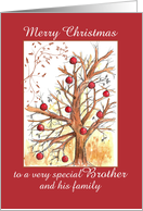 Merry Christmas Brother and Family Holiday Winter Tree Drawing card