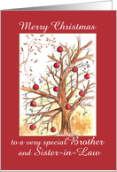 Merry Christmas Brother and Sister-in-Law Holiday Winter Tree Drawing card