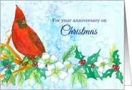 For Your Anniversary on Christmas Cardinal Bird card