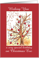 Happy Christmas Eve Birthday Winter Tree Drawing Red Ornaments card