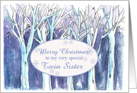 Merry Christmas Twin Sister Blue Winter Tree Nature Snow card