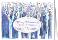 Merry Christmas Twin Brother Blue Winter Tree Nature Snow card