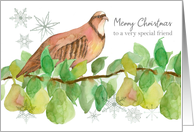 Merry Christmas Friend Partridge Pear Tree Snowflakes card