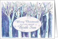 Merry Christmas Birth Son Winter Trees Landscape Painting card