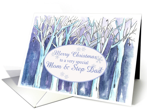 Merry Christmas Mom and Step Dad Winter Trees Landscape card (945180)