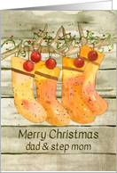 Merry Christmas Dad and Step Mom Stockings Antlers Rustic card