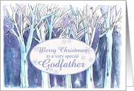 Merry Christmas Godfather Winter Trees Landscape Painting card