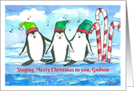 Merry Christmas Godson Fish Penguins Singing card