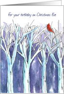 For your Birthday on Christmas Eve Cardinal Trees card