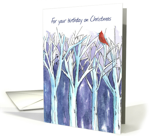 For your Birthday on Christmas Cardinal in Trees card (945198)
