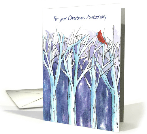 For Your Christmas Anniversary Winter Trees Bird card (945199)