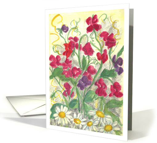 Sweet Pea Daisy Flower Garden Watercolor Blank card (952611)